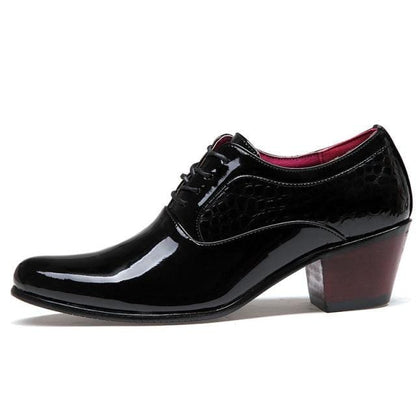 WOLF WHO Luxury Men Dress Wedding Shoes Glossy Leather 6cm High Heels Fashion Pointed Toe Heighten Oxford Shoes Party Prom X-196