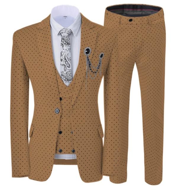 Mens suits Wave point Three Pieces Men Dress Suits Casual Commuter office business suits For Wedding(Blazer+Vest+Pants)