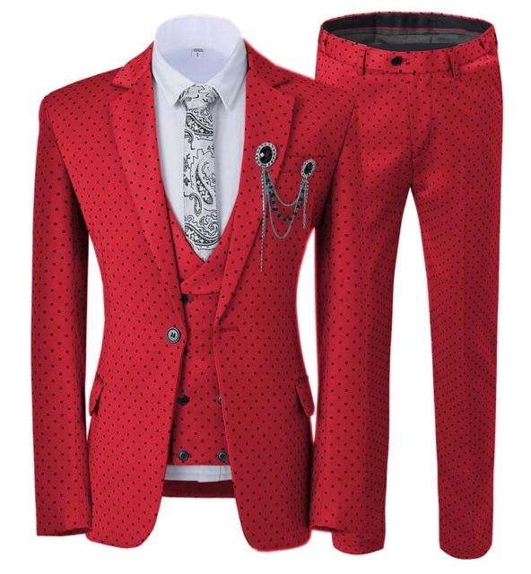 Mens suits Wave point Three Pieces Men Dress Suits Casual Commuter office business suits For Wedding(Blazer+Vest+Pants)