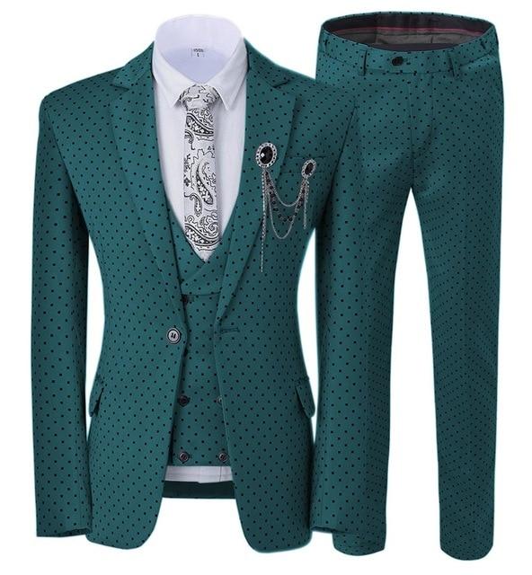 Mens suits Wave point Three Pieces Men Dress Suits Casual Commuter office business suits For Wedding(Blazer+Vest+Pants)