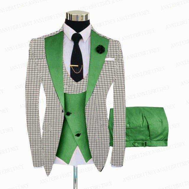 Costum pentru bărbați în carouri alb gri, 3 piese, croit cel mai bun bărbat, smoking de nuntă, slim fit, pentru afaceri, blazer, jachetă, set de pantaloni