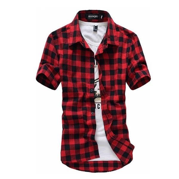 Red And Black Plaid Shirt Men Shirts 2021 New Summer Fashion Chemise Homme Mens Checkered Shirts Short Sleeve Shirt Men Blouse