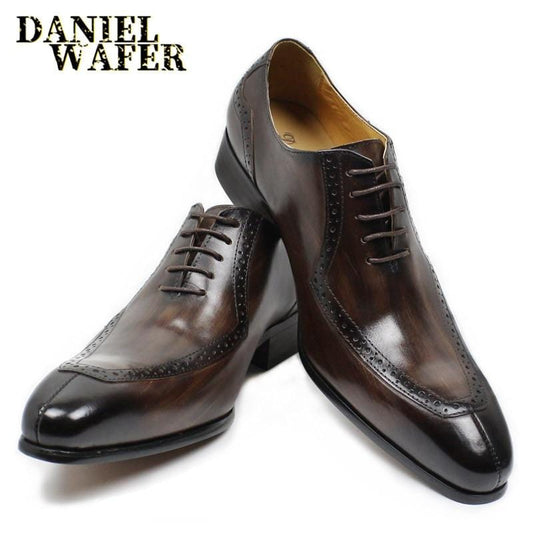 LUXURY LEATHER MEN SHOES CASUAL MEN OFFICE BUSINESS WEDDING SHOE COFFEE BLACK LACE-UP BUCKLE STRAP POINTED SHOES FOR MEN