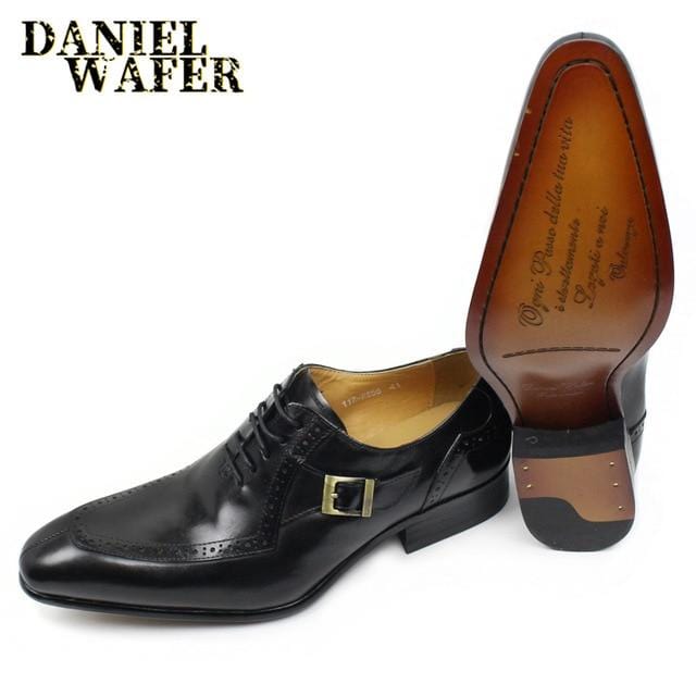 LUXURY LEATHER MEN SHOES CASUAL MEN OFFICE BUSINESS WEDDING SHOE COFFEE BLACK LACE-UP BUCKLE STRAP POINTED SHOES FOR MEN