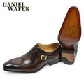 LUXURY LEATHER MEN SHOES CASUAL MEN OFFICE BUSINESS WEDDING SHOE COFFEE BLACK LACE-UP BUCKLE STRAP POINTED SHOES FOR MEN