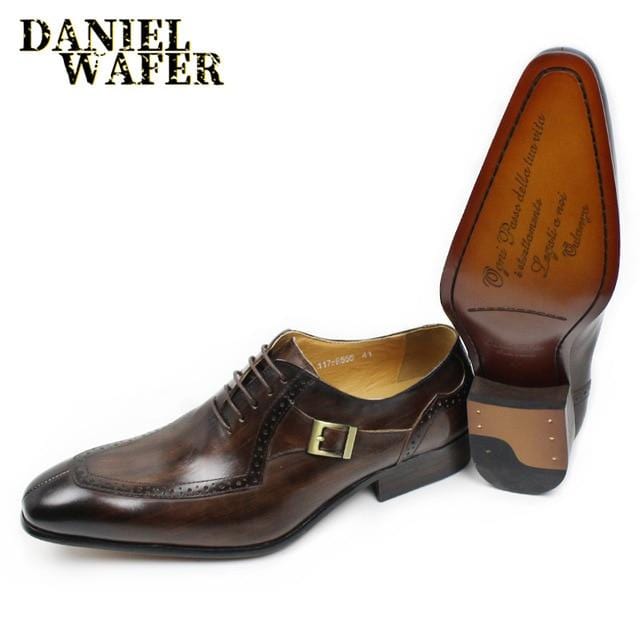 LUXURY LEATHER MEN SHOES CASUAL MEN OFFICE BUSINESS WEDDING SHOE COFFEE BLACK LACE-UP BUCKLE STRAP POINTED SHOES FOR MEN