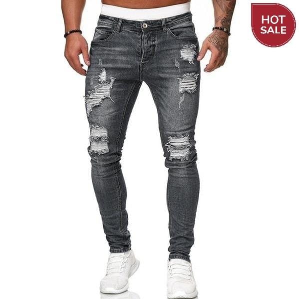 Mens Ripped Skinny Jeans Blue Slim Fit Hole Pencil Pants Biker Casual Trousers Streetwear 2020 High Quality Denim Man Clothing