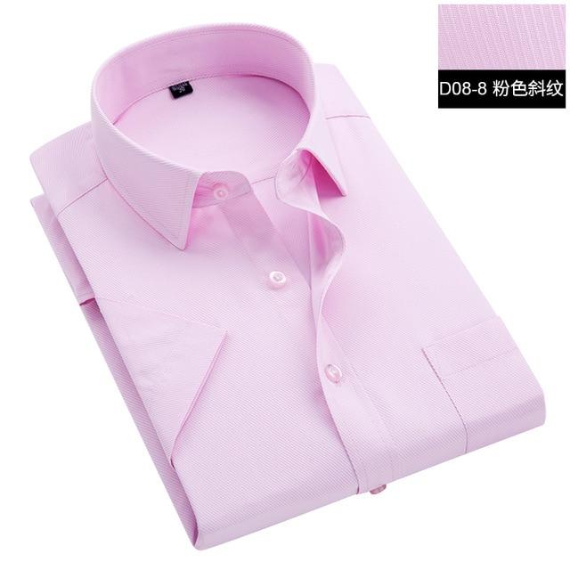 Summer S~8xl men's striped short sleeve dress shirt square collar non-iron regular fit anti-wrinkle pocket male social shirt