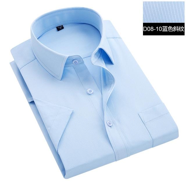 Summer S~8xl men's striped short sleeve dress shirt square collar non-iron regular fit anti-wrinkle pocket male social shirt