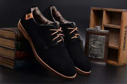 Plus Size Men Casual Leather Shoes  Trend Suede Shoes Winter Plus Velvet Leather Shoes Lace Up Basic Men Shoes