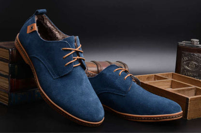 Plus Size Men Casual Leather Shoes  Trend Suede Shoes Winter Plus Velvet Leather Shoes Lace Up Basic Men Shoes