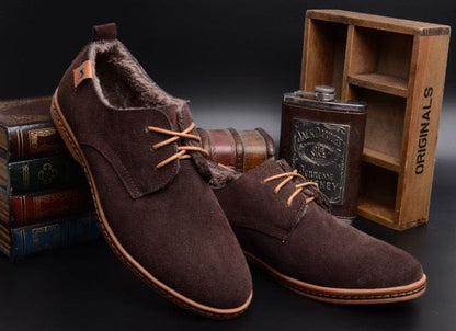 Plus Size Men Casual Leather Shoes  Trend Suede Shoes Winter Plus Velvet Leather Shoes Lace Up Basic Men Shoes