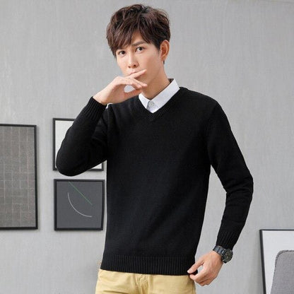 Sweater male V-neck hooded autumn and winter new young students long-sleeved Korean cotton bottoming sweater men