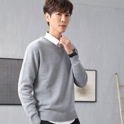 Sweater male V-neck hooded autumn and winter new young students long-sleeved Korean cotton bottoming sweater men