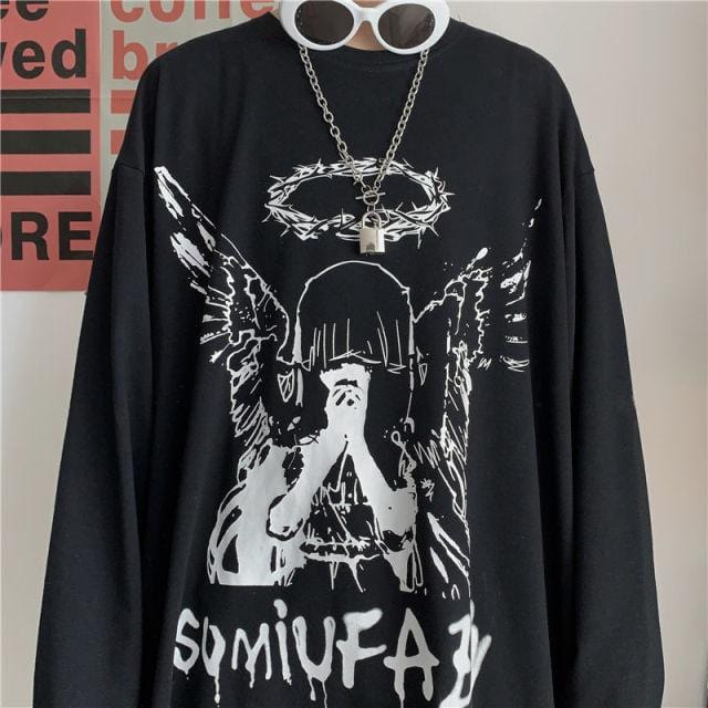 Men Long Sleeve T-shirts Autumn Print Gothic Vintage Ulzzang Cozy High Street Streetwear 5XL Baggy Korean Trendy Harajuku BF New