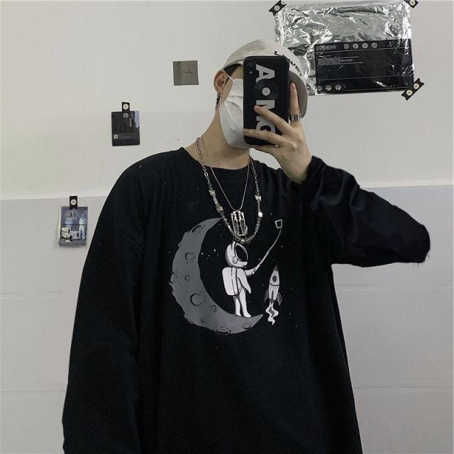 Men Long Sleeve T-shirts Autumn Print Gothic Vintage Ulzzang Cozy High Street Streetwear 5XL Baggy Korean Trendy Harajuku BF New