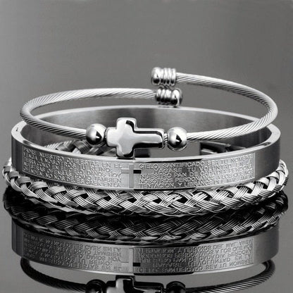 3 buc/set de lux Brățară cruce din oțel inoxidabil, bijuterii pentru bărbați, farmec deschis, sculptură, Scriptura spaniolă Pulseira Bileklik