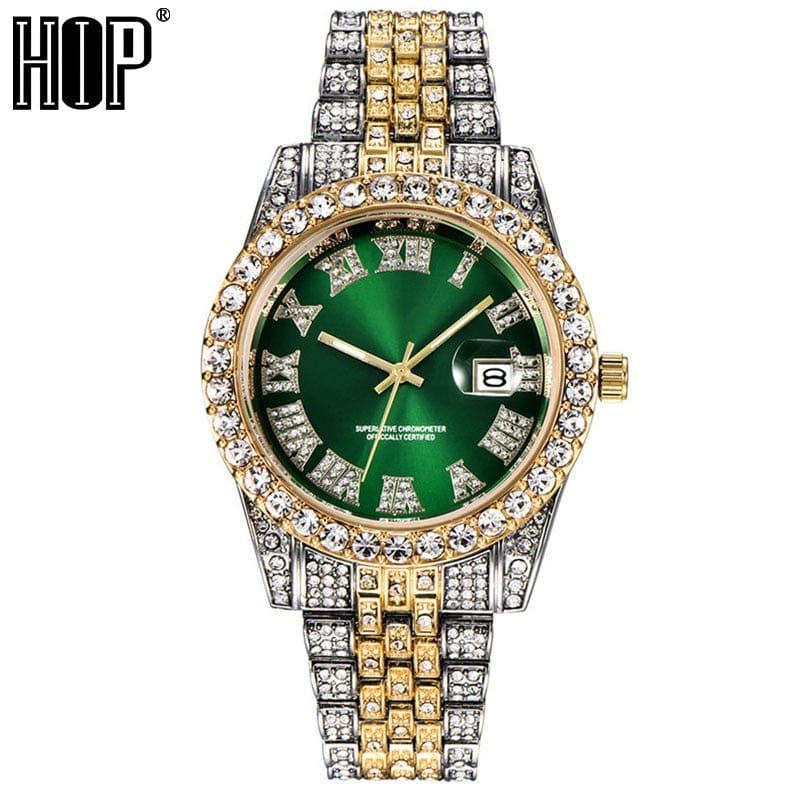 Hip Hop Full Iced Out Ceasuri pentru bărbați Ceasuri de mână cu cuarț cu date de lux, cu ceas cu zircon cubic micropavat, pentru femei, bărbați, bijuterii