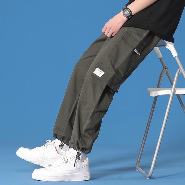 Cargo Pants Men's Spring Leisure Bunched Pants Korean Hong Kong Style Straight Leg Loose Nine Cent Pants Khaki