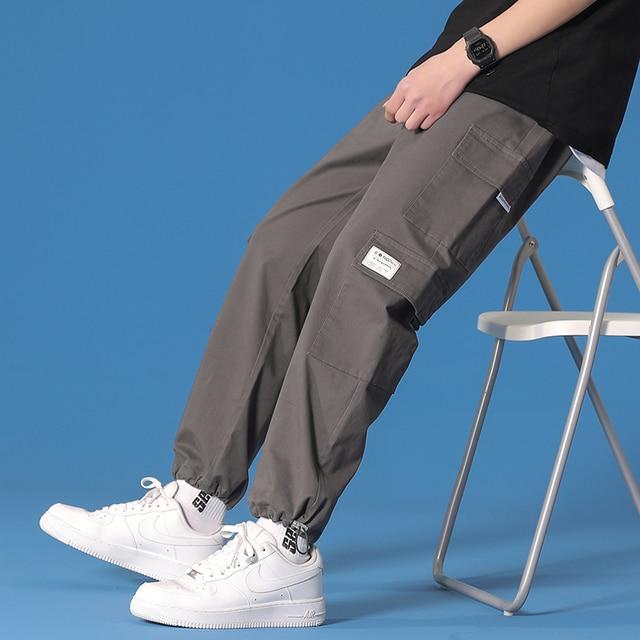 Cargo Pants Men's Spring Leisure Bunched Pants Korean Hong Kong Style Straight Leg Loose Nine Cent Pants Khaki