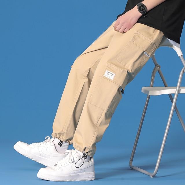 Cargo Pants Men's Spring Leisure Bunched Pants Korean Hong Kong Style Straight Leg Loose Nine Cent Pants Khaki