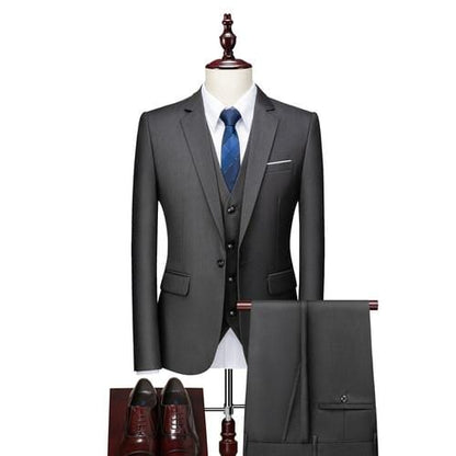 16 Color Basic Style Men's Casual Solid Color 3 Pieces Suits / Male One Button Blazers Jacker Coat Trousers Pants Vest Waistcoat