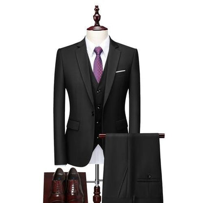 16 Color Basic Style Men's Casual Solid Color 3 Pieces Suits / Male One Button Blazers Jacker Coat Trousers Pants Vest Waistcoat