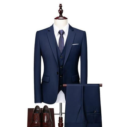 16 Color Basic Style Men's Casual Solid Color 3 Pieces Suits / Male One Button Blazers Jacker Coat Trousers Pants Vest Waistcoat