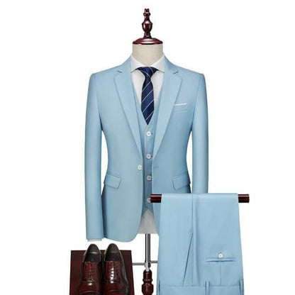 16 Color Basic Style Men's Casual Solid Color 3 Pieces Suits / Male One Button Blazers Jacker Coat Trousers Pants Vest Waistcoat