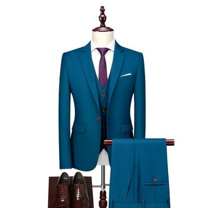16 Color Basic Style Men's Casual Solid Color 3 Pieces Suits / Male One Button Blazers Jacker Coat Trousers Pants Vest Waistcoat