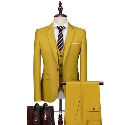 16 Color Basic Style Men's Casual Solid Color 3 Pieces Suits / Male One Button Blazers Jacker Coat Trousers Pants Vest Waistcoat