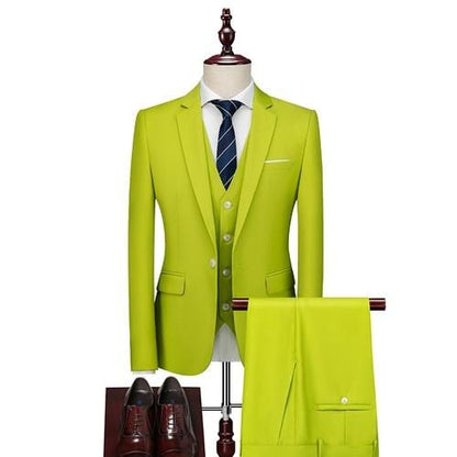 16 Color Basic Style Men's Casual Solid Color 3 Pieces Suits / Male One Button Blazers Jacker Coat Trousers Pants Vest Waistcoat