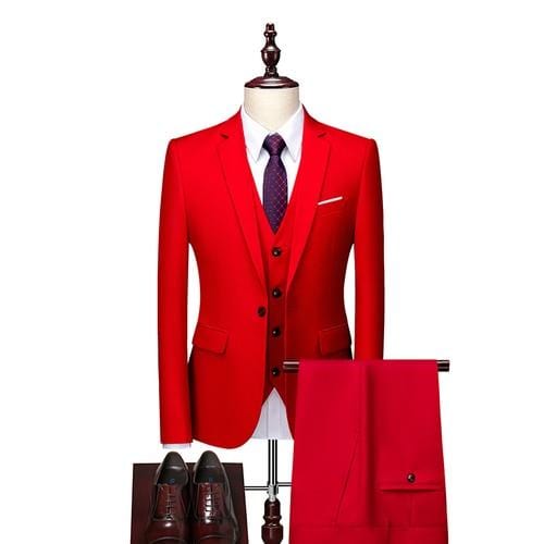 16 Color Basic Style Men's Casual Solid Color 3 Pieces Suits / Male One Button Blazers Jacker Coat Trousers Pants Vest Waistcoat