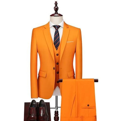 16 Color Basic Style Men's Casual Solid Color 3 Pieces Suits / Male One Button Blazers Jacker Coat Trousers Pants Vest Waistcoat