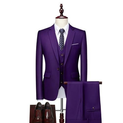 16 Color Basic Style Men's Casual Solid Color 3 Pieces Suits / Male One Button Blazers Jacker Coat Trousers Pants Vest Waistcoat