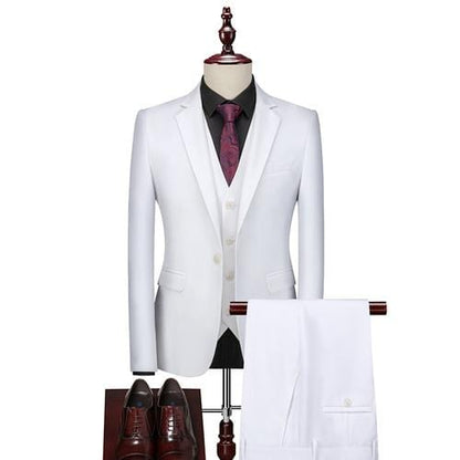 16 Color Basic Style Men's Casual Solid Color 3 Pieces Suits / Male One Button Blazers Jacker Coat Trousers Pants Vest Waistcoat