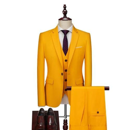 16 Color Basic Style Men's Casual Solid Color 3 Pieces Suits / Male One Button Blazers Jacker Coat Trousers Pants Vest Waistcoat