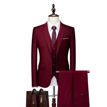16 Color Basic Style Men's Casual Solid Color 3 Pieces Suits / Male One Button Blazers Jacker Coat Trousers Pants Vest Waistcoat