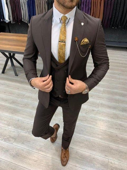 2020 Three Piece Royal Blue Men Suits Peaked Lapel Custom Made Wedding Tuxedos Slim Fit Male Suits (Jacket + Pants + Vest+Tie)