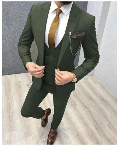 2020 Three Piece Royal Blue Men Suits Peaked Lapel Custom Made Wedding Tuxedos Slim Fit Male Suits (Jacket + Pants + Vest+Tie)