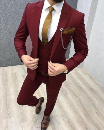 2020 Three Piece Royal Blue Men Suits Peaked Lapel Custom Made Wedding Tuxedos Slim Fit Male Suits (Jacket + Pants + Vest+Tie)