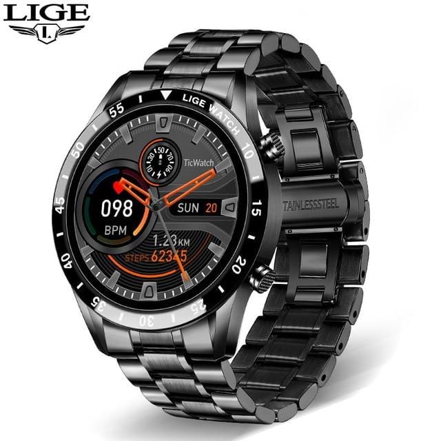 LIGE 2021 Full circle touch screen steel Band luxury Bluetooth call Men smart watch Waterproof Sport Activity fitness watch+box