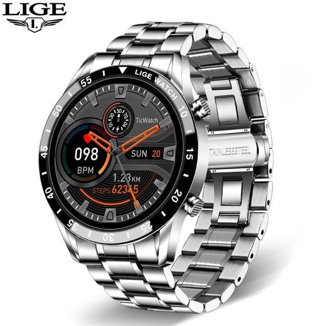 LIGE 2021 Full circle touch screen steel Band luxury Bluetooth call Men smart watch Waterproof Sport Activity fitness watch+box