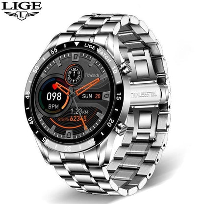 LIGE 2021 Full circle touch screen steel Band luxury Bluetooth call Men smart watch Waterproof Sport Activity fitness watch+box
