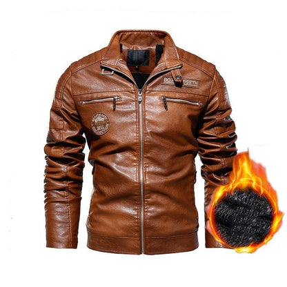 Leather Jacket Men Winter fleece Motorcycle PU Leahter jacket Male Stand Collar Casual Windbreaker ropa de hombre Slim Coat
