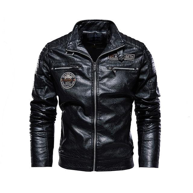 Leather Jacket Men Winter fleece Motorcycle PU Leahter jacket Male Stand Collar Casual Windbreaker ropa de hombre Slim Coat
