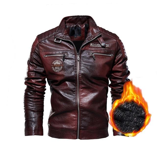 Leather Jacket Men Winter fleece Motorcycle PU Leahter jacket Male Stand Collar Casual Windbreaker ropa de hombre Slim Coat