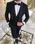 Blue Slit Mens Suits 3 Piece Black Shawl Lapel Casual Tuxedos for Wedding Groomsmen Suits Men 2020 (Blazer+Vest+Pant)
