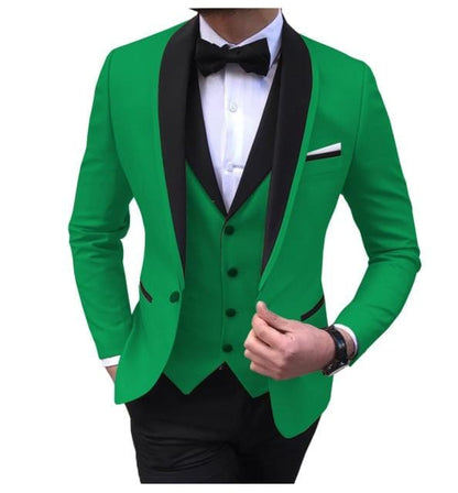 Blue Slit Mens Suits 3 Piece Black Shawl Lapel Casual Tuxedos for Wedding Groomsmen Suits Men 2020 (Blazer+Vest+Pant)
