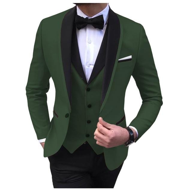 Blue Slit Mens Suits 3 Piece Black Shawl Lapel Casual Tuxedos for Wedding Groomsmen Suits Men 2020 (Blazer+Vest+Pant)